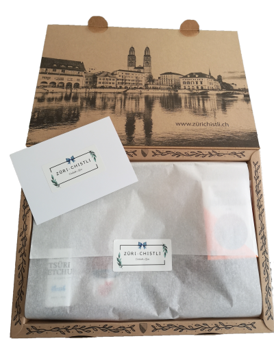Geschenkkorb mit Schweizer Spezialitäten Züri-Chistli Delikatessen Zürich Box lokal Mitbringsel